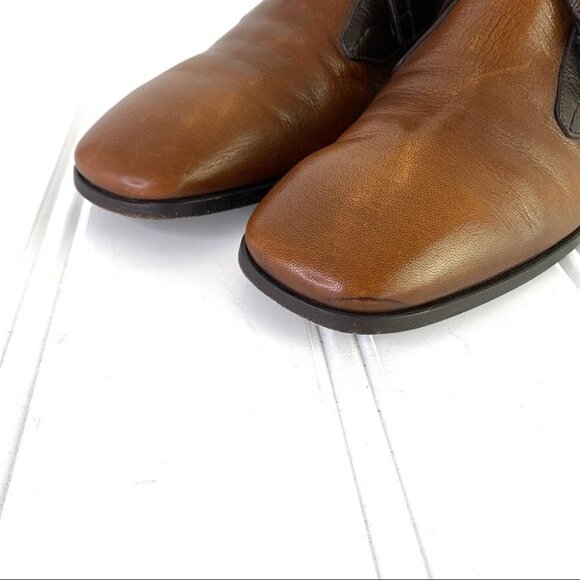 PRADA SAFFIANO BROWN SHOE  2 TONE POLISH LEATHER ANKLE BOOTS BLOCK STRAPPY MEN 6 - Picture 9 of 17